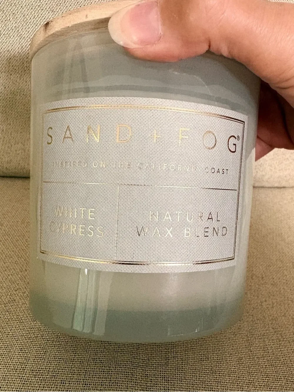 Sand + Fog White Cypress Natural Wax Blend 3 Wick Candle  New. 21 ounce